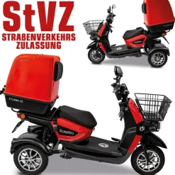Rolektro, E-Carrier 25 V.3 Lithium, Rot, mit XXL-Koffer, 60V-32,5Ah Akku, 1000 Watt