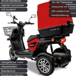Rolektro, E-Carrier 25 V.3 Lithium, Rot, mit XXL-Koffer, 60V-32,5Ah Akku, 1000 Watt