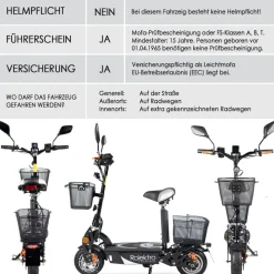 Rolektro, E-Joy Elektro-Scooter 20 Lithium, Schwarz, 36V-20AH Akku, 500 Watt