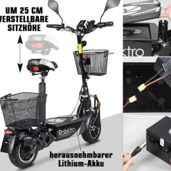Rolektro, E-Joy Elektro-Scooter 20 Lithium, Schwarz, 36V-20AH Akku, 500 Watt