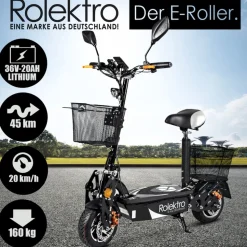 Rolektro, E-Joy Elektro-Scooter 20 Lithium, Schwarz, 36V-20AH Akku, 500 Watt