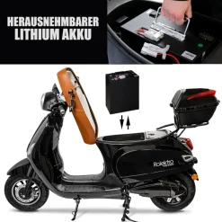 Rolektro, Retro 45 E-Roller, Lithium, V.2021, Schwarz, 60V-27,5Ah Akku, 2000 Watt
