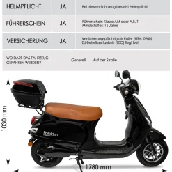 Rolektro, Retro 45 E-Roller, Lithium, V.2021, Schwarz, 60V-27,5Ah Akku, 2000 Watt