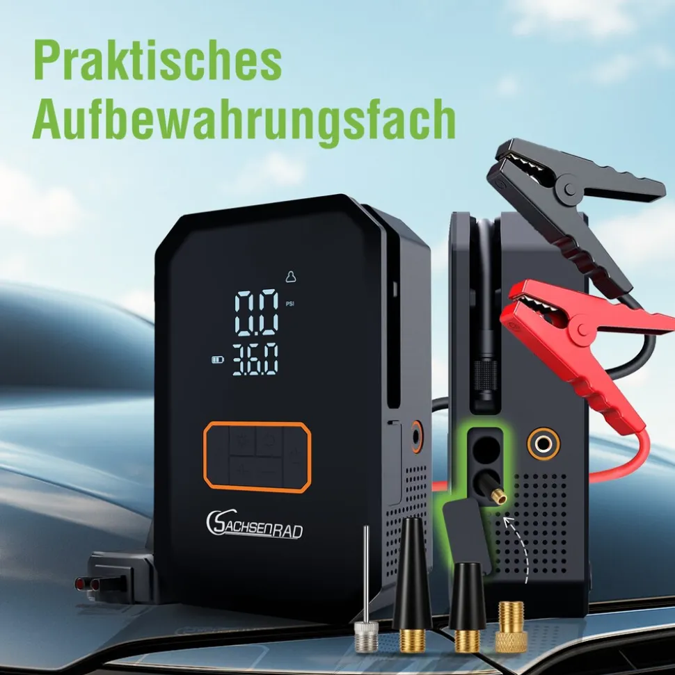 SachsenRAD Air Power Start Luftkompressor mit Auto-Starthilfe und Powerbank