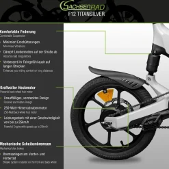 SachsenRAD E-Faltrad F12 Klapprad Ebike Elektrofahrrad Titansilber 16 Zoll
