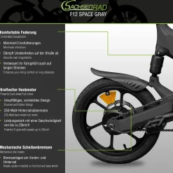 SachsenRAD E-Faltrad F12 Klapprad Ebike Elektrofahrrad Titansilber 16 Zoll