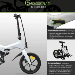 SachsenRAD E-Faltrad F12 Klapprad Ebike Elektrofahrrad Titansilber 16 Zoll