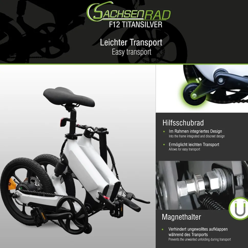 SachsenRAD E-Faltrad F12 Klapprad Ebike Elektrofahrrad Titansilber 16 Zoll