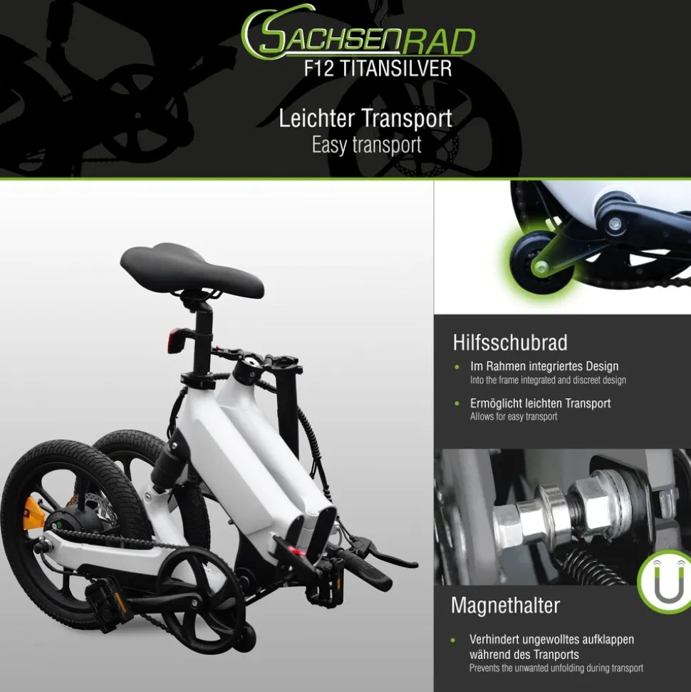 SachsenRAD E-Faltrad F12 Klapprad Ebike Elektrofahrrad Space Grau 16 Zoll
