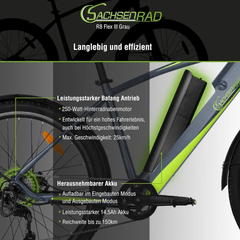 SachsenRAD E-Racing Mountain Bike R8 Flex III für On- und Offroad dunkelgrau 27.5 Zoll
