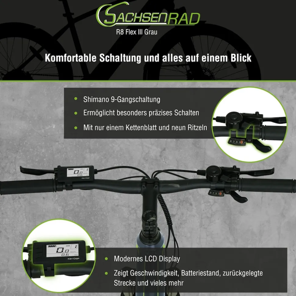SachsenRAD E-Racing Mountain Bike R8 Flex III für On- und Offroad dunkelgrau 27.5 Zoll