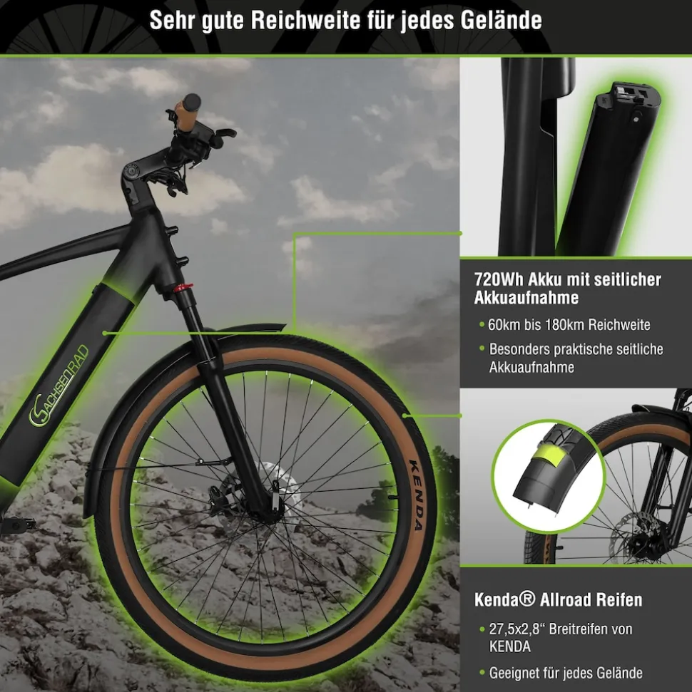SachsenRAD E-SUV S8 Centro E-Bike für Stadt, Trekking, Gelände, hohe Reichweite