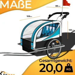 SAMAX 360° drehbarer Fahrradanhänger 2in1 Jogger - in Blau - Silver Frame