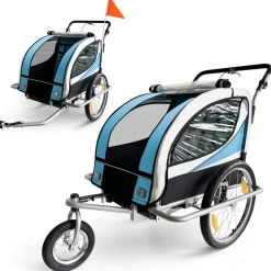 SAMAX 360° drehbarer Fahrradanhänger 2in1 Jogger - in Blau - Silver Frame