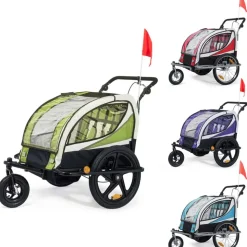SAMAX 360° drehbarer Fahrradanhänger 2in1 Jogger - in Rot - Silver Frame