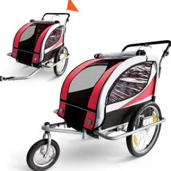 SAMAX 360° drehbarer Fahrradanhänger 2in1 Jogger - in Rot - Silver Frame