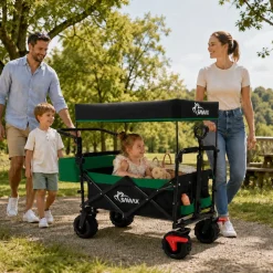 SAMAX Faltbarer Bollerwagen Offroad mit Dach - Schwarz / Grün