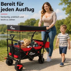 SAMAX Faltbarer Bollerwagen Offroad mit Dach - Schwarz / Grün
