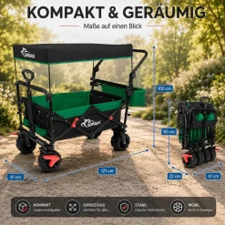 SAMAX Faltbarer Bollerwagen Offroad mit Dach - Schwarz / Grün