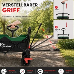 SAMAX Faltbarer Bollerwagen Offroad mit Dach - Schwarz / Grün