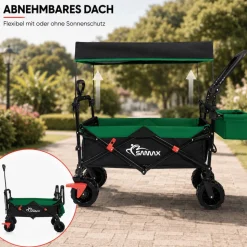 SAMAX Faltbarer Bollerwagen Offroad mit Dach - Schwarz / Grün