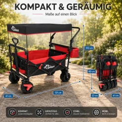 SAMAX Faltbarer Bollerwagen Offroad mit Dach - Schwarz / Grün