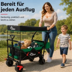 SAMAX Faltbarer Bollerwagen Offroad mit Dach - Schwarz / Grün