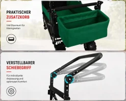 SAMAX Faltbarer Bollerwagen Offroad mit Dach - Schwarz / Grün