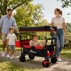 SAMAX Faltbarer Bollerwagen Offroad mit Dach - Schwarz / Grün