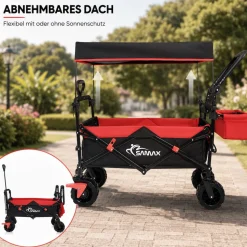 SAMAX Faltbarer Bollerwagen Offroad mit Dach - Schwarz / Grün