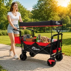SAMAX Faltbarer Bollerwagen Offroad mit Dach - Schwarz / Grün