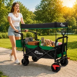 SAMAX Faltbarer Bollerwagen Offroad mit Dach - Schwarz / Grün