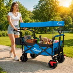 SAMAX Faltbarer Bollerwagen Offroad mit Dach - Blau