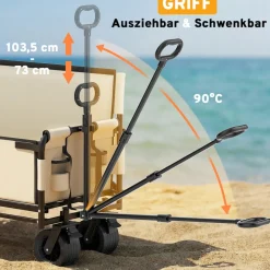 SAMAX Faltbarer Bollerwagen - 2in1 mit Bank - bis 200kg Offroad Festival Edition - Beige