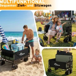 SAMAX Faltbarer Bollerwagen - 2in1 mit Bank - bis 200kg Offroad Festival Edition - Matcha Grün