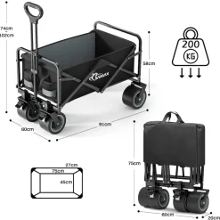 SAMAX Faltbarer Bollerwagen Offroad Camping Edition bis 200 kg - Schwarz / Grau