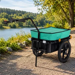 SAMAX Lastenanhänger / Fahrradanhänger für 60 Kg / 70 Liter mit Kupplung in Grün