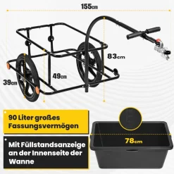 SAMAX Lastenanhänger / Fahrradanhänger 90 Liter / 80 Kg mit Kupplung - Mountain