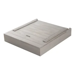 Sandkasten mit Deckel, aufklappbar mit Tafel & 3 Haken, Massivholz grau lasiert