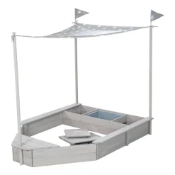 Sandkasten 'Schiff', Kinder-Outdoor-Sandkasten aus wetterfestem Massivholz, inkl. Sonnendach