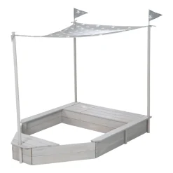 Sandkasten 'Schiff', Kinder-Outdoor-Sandkasten aus wetterfestem Massivholz, inkl. Sonnendach