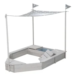 Sandkasten 'Schiff', Kinder-Outdoor-Sandkasten aus wetterfestem Massivholz, inkl. Sonnendach