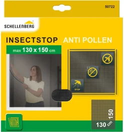 Schellenberg Pollen-Fliegengitter-Set, kombiniert Pollenschutz und Insektenschutz, 130 x 150 cm, inklusive Montagezubehör, einfache Klebe-Montage, anthrazit