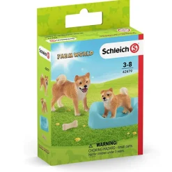 Schleich 42479 - Farm World - Spielset, Mutter und Welpe, Shiba Inu
