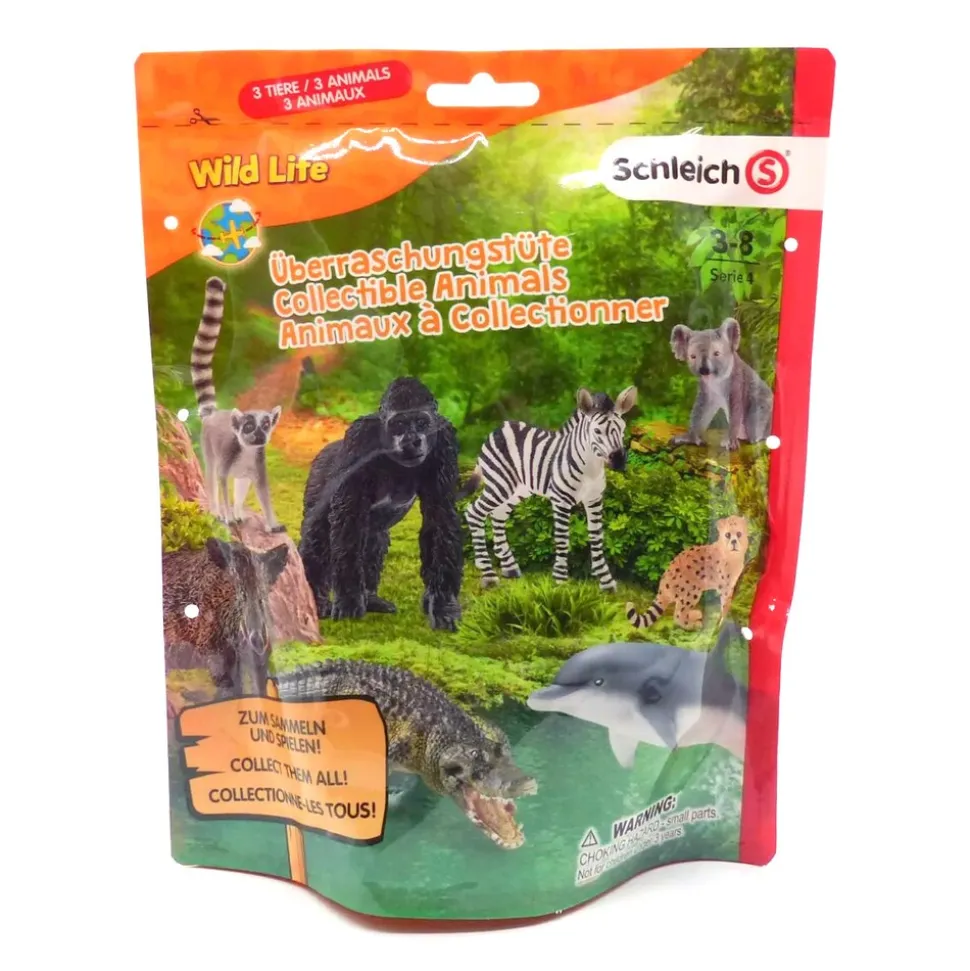 Schleich 10152270 - Wild Life - Überraschungstüte, 3 Wilde Tiere (Serie 4) Tüte Tierwelt