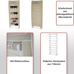 Schuhschrank Campingschrank Faltschrank Stoff 140x52x18cm creme