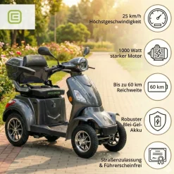 Seniorenmobil P4000, Lithium-Akku, 25 km/h, 1000 Watt, Grau