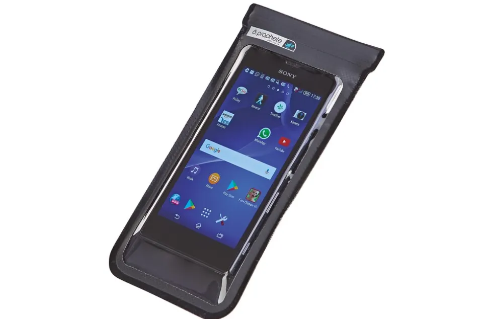 Smartphone-Tasche, zur Lenkermontage, bis zu 5.5“ geeignet, wasserabweisend, mit Sonnenschutz, Farbe: schwarz