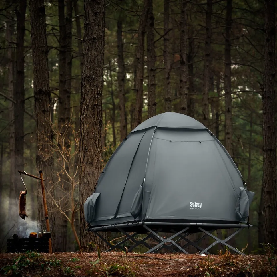 SoBuy Campingzelt mit 1 Tür Hellgrau 193x145x185cm Funktional