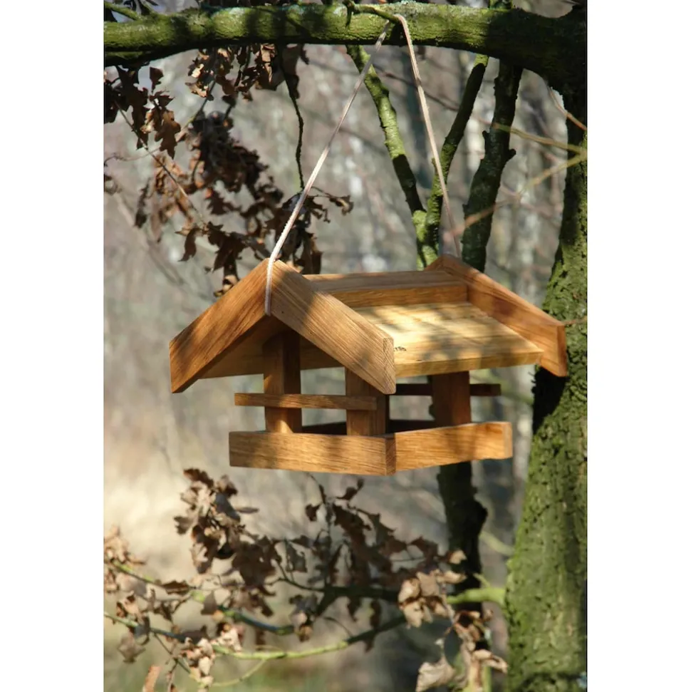 Solides Eiche-Vogelfutterhaus "Basis" mit Kordel 31x28x20